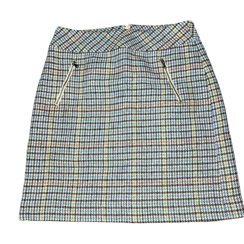 Talbots Women's 2P Blue Plaid Wool‎ Blend Mini Skirt with Zippered Pockets